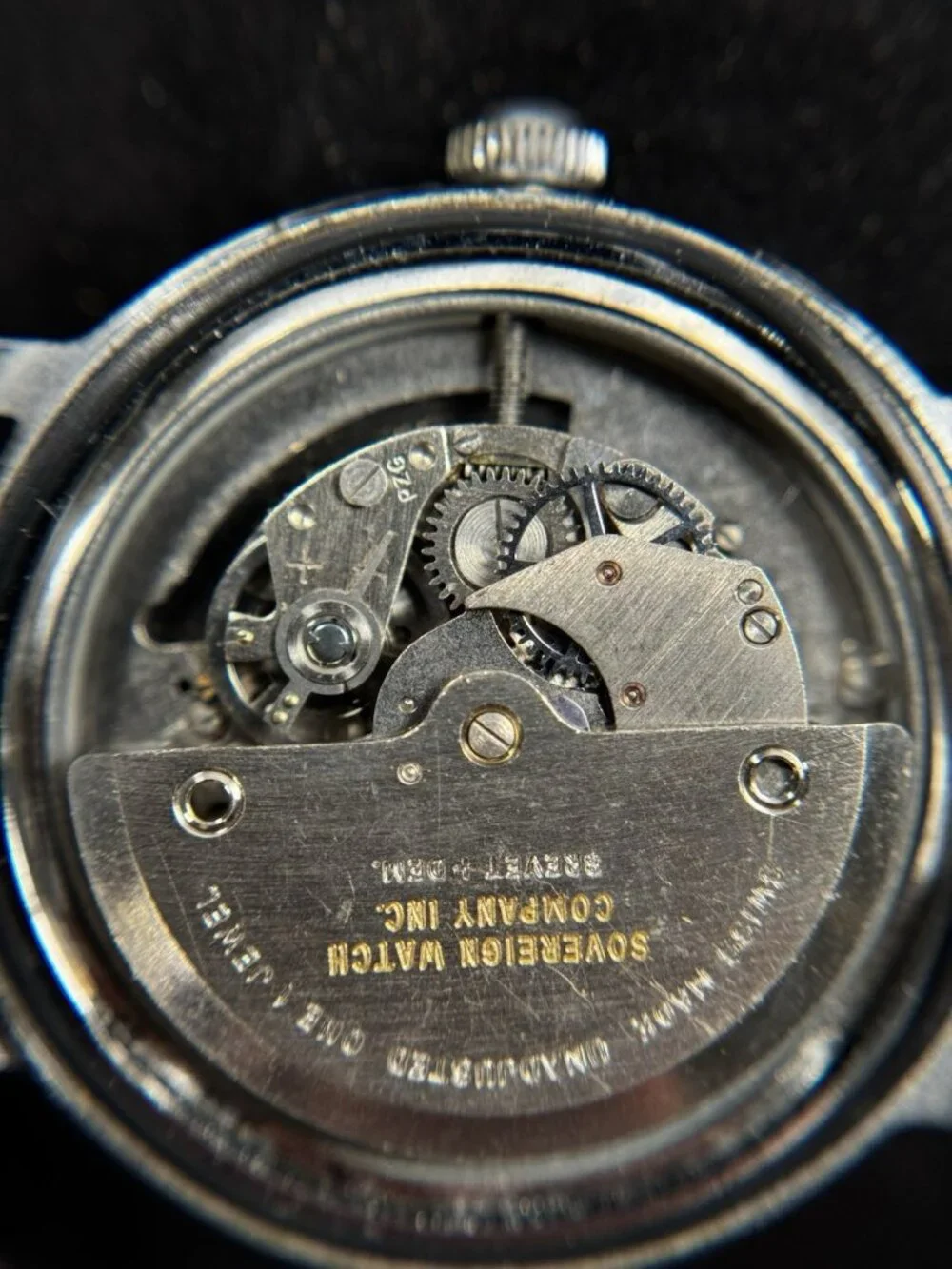 Vintage Sovereign Self Winding Swiss Automatic Watch Black Dial Speidel Runs